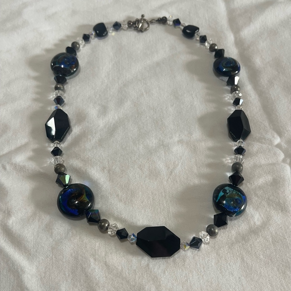 Elegant Black and Blue Beaded Necklace
